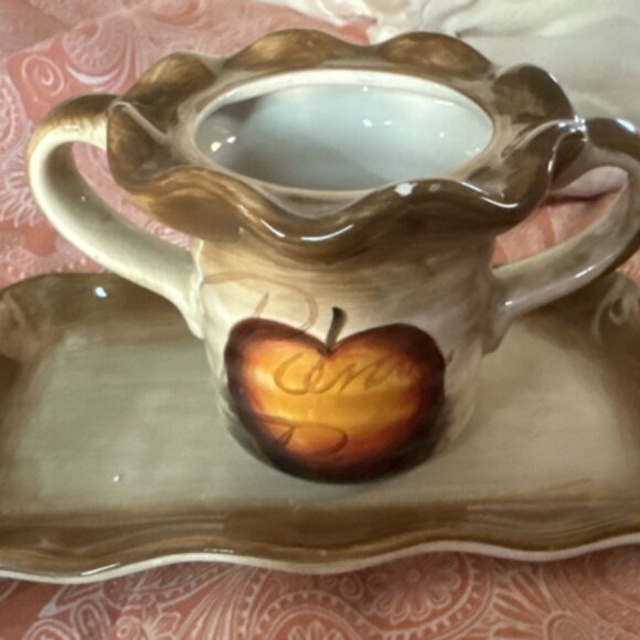 Set Fruition Vintage Sugar Bowl & Tray Dishwasher Safe Hand Painted Collection - Picture 1 of 6
